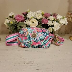 Lilly Pulitzer Coral Pink & Green Floral Belt/Crossbody Bag